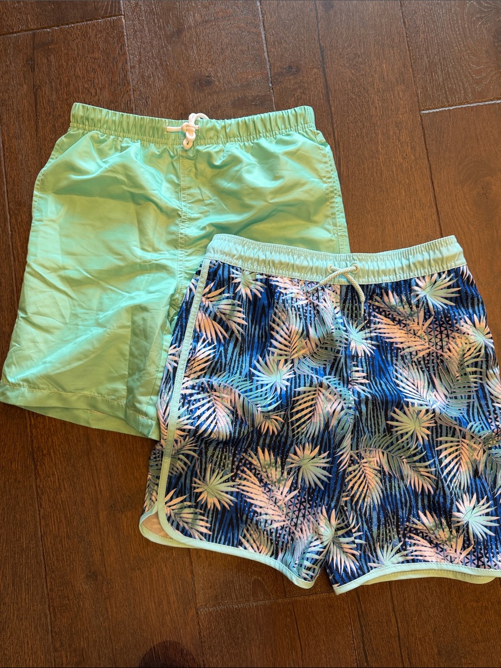 Set of 2: Mint Green and Tropical Palm Swim Trunks